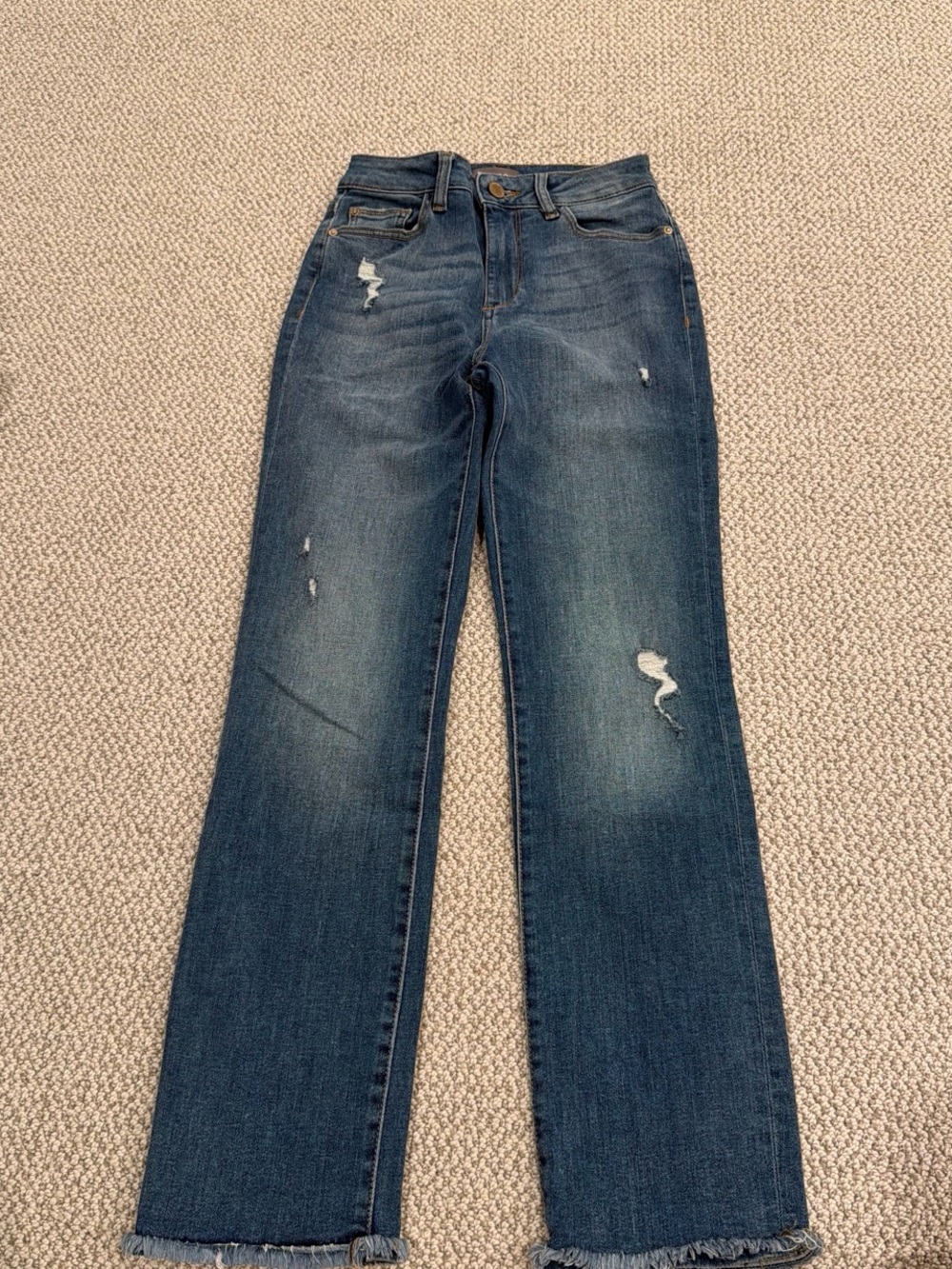DL1961 Dark Blue Distressed Straight Leg Jeans